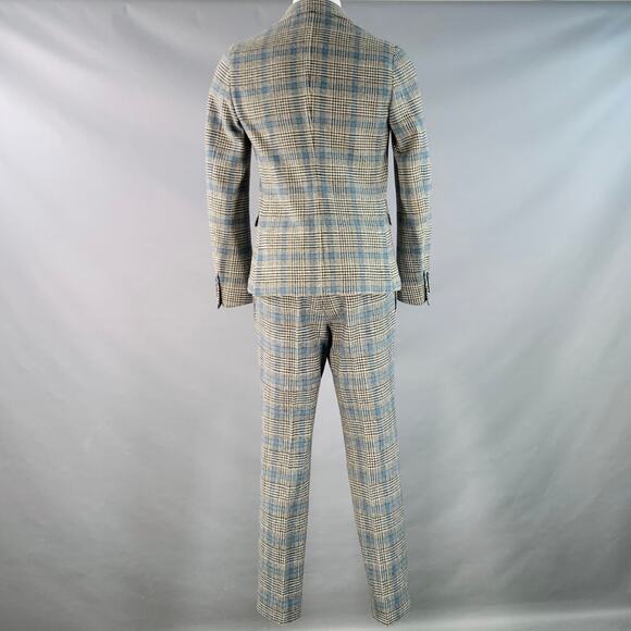 GUCCI Size 38 Black White Blue Glenplaid Wool Notch Lapel Suit - Picture 4 of 13